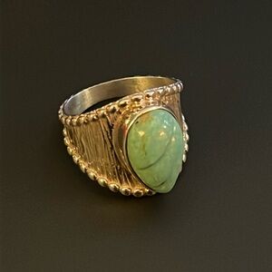 Jay King sterling cigar band ring with pear-shaped turquoise cabochon
